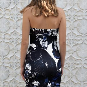 OPEN BACK DRESS WITH BUTTERFLY PRINT