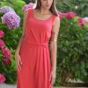 CORAL DRESS WITH PLEATS