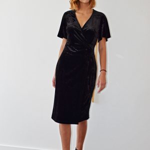 BLACK VELVET WRAP DRESS