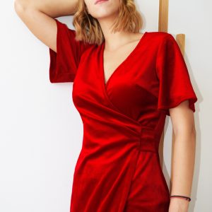 RED VELVET WRAP DRESS